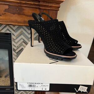 Black Suede Women's Heeled Sandals